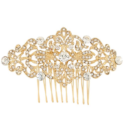 EVER FAITH Wedding Hair Accessories for Women, White Crystal Art Deco Wave Bridal Headpiece Side Comb for Bride Bridesmaids Gold-Tone