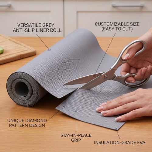 Image of EASYHOME Premium EVA Anti-Slip Fridge Mat & Shelf Liner, Grey Diamond | (60cmx3mtr), Waterproof, Washable, Anti-Slip, Non-Adhesive, Oil-Resistant, Easy Clean, Odorless, Surface Protection,