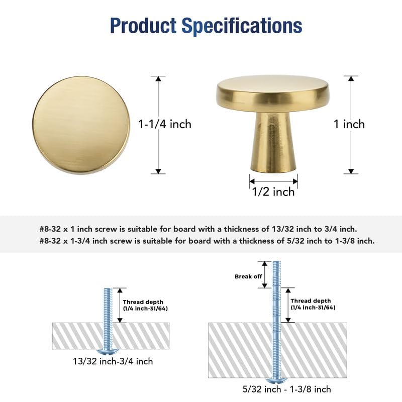 JOY DECOR 5 Pack Kitchen Cabinet Knobs Solid Drawer Knobs Dresser Knobs 1-1/4 Inch Drawer Pulls Brushed Nickel Cabinet Hardware For Dresser Drawers Round Cabinet Door Knobs Simple Drawer Handles - View #6