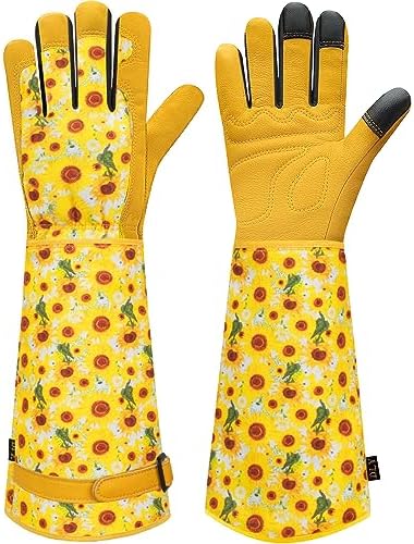 Gardening Gloves for Women and Men,Rose PruningGardening Gauntlet with Forearm Protection,Heavy Duty Gardening Gloves Thorn Proof,Long Leather Gardening Glovest for Weeding, Digging, Planting