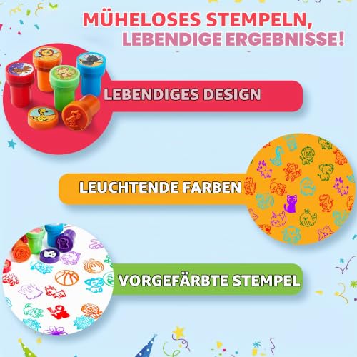 JOYIN 50 Stück mini Stempel Kinder ab 3 Jahre-5 Farben, 50 Designs Kinder Stempel für Mitgebsel Kindergeburtstag… – Ansicht 6
