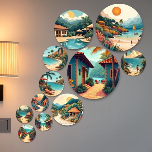 Image of RADIQORE Set of 11 Designer MDF Wooden Wall Hanging for Home Decoration | Office | Gift | Wall Decor Hanging Items | Wall Art | Living Room | Bedroom (House)