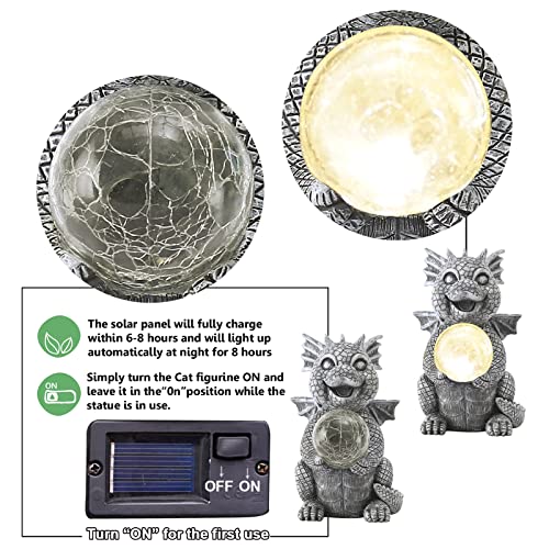 Qeeman Garden Dragon Statue Solar Powered Led Lights- Adorable Dragon Decoration With Gazing Ball For Garden Yard, Lawn- Gifts For Women Christmas/Mother’s Day #TOP3
