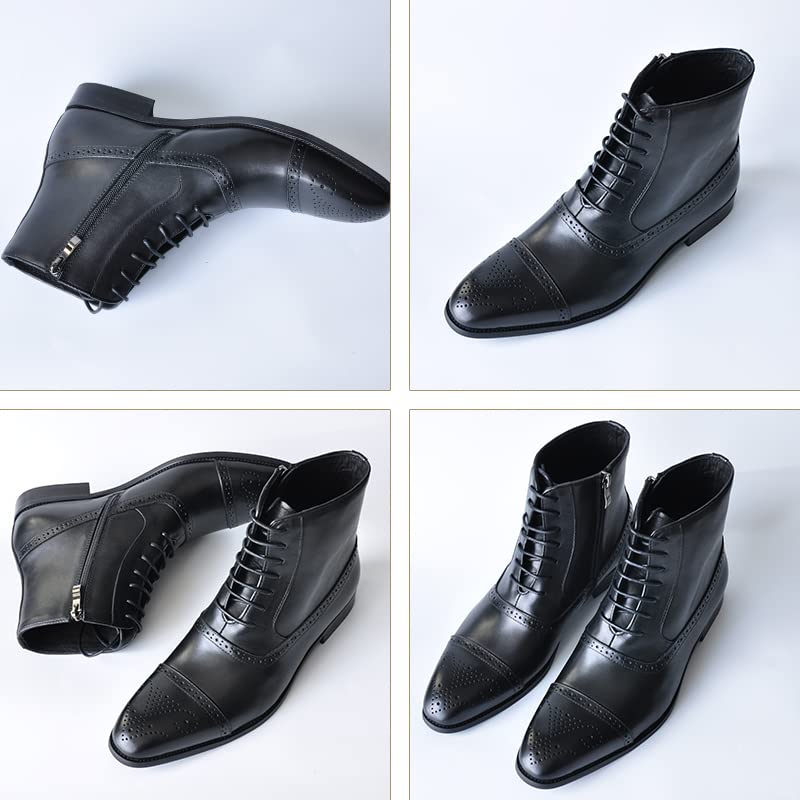 Men's Dress Oxford Shoes Classic Lace Up Formal Shoes，Men's Side Zipper High Top Brogue3