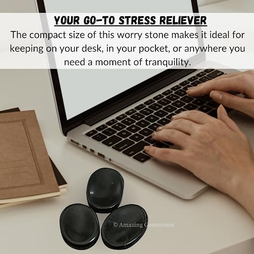 Image of Amazing Gemstone Black Tourmaline Worry Stone, Healing Crystals - Piedra Crystal Fidget for Gift, Meditation, Calming, Relaxation, Stress Relief