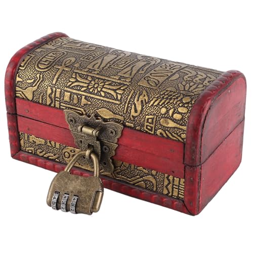 Ktsxxops Vintage Wooden Treasure Chest, Antique Jewelry Lockable Box, Kids Small Chest European Style, Wooden Storage Decorative Box with Fish, Insects, Birds, Beasts Patterns