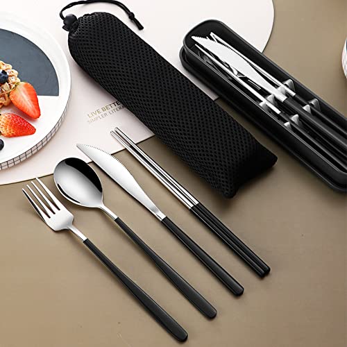 Vanra 4-Piece Portable Travel Utensils Set With Case 18/8 Stainless Steel Flatware Set Reusable Cutlery Set With Fork Spoon Knife Chopstick For Lunch Travel Camping School Work Picnic (Black) #TOP3