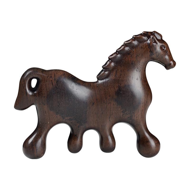 4 in 1 Sandalwood Gua Sha Massager Horse Shape Scraping Massage Comb for Hair Face Eye Neck and