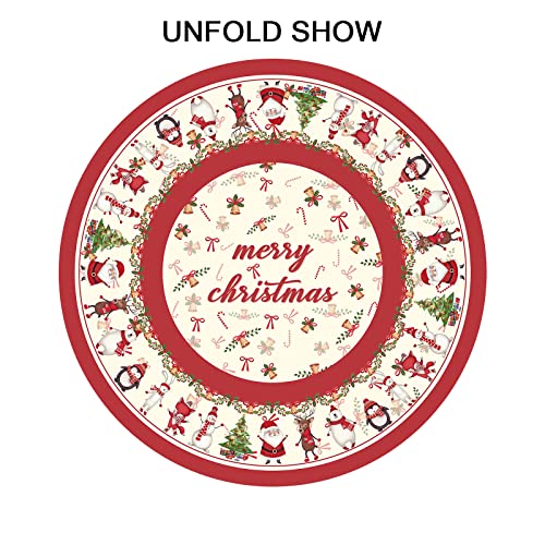 Sweetshow Merry Christmas Table Cloth Christmas Tree Santa Snowman Round Tablecloth 60 Inch Winter Reindeer Bear Tablecloth For Holiday Parties Dining Table Living Room Kitchen Decor #TOP4