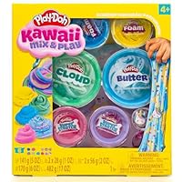 Play-Doh Kawaii Mix & Play Set with 6 Compounds & Mix-Ins - Cloud, Butter, Foam & Super Stretch for Sensory Play, Reusable Tubs & Accessories - Creative Play for Kids Ages 4+