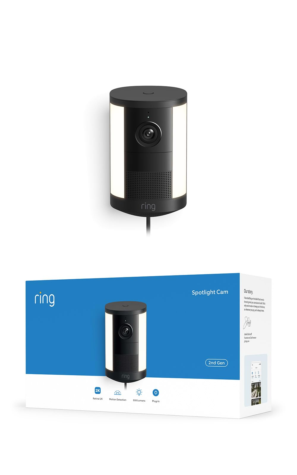 Ring Spotlight Cam 2K (newest model), Plug-In, Home or business security, Wide-Angle Retinal 2K Video, 6x Enhanced Zoom, Motion-Activated Spotlights, Black