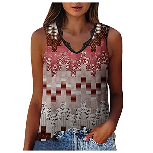 Regatas femininas de renda gradiente com acabamento em renda, gola V, sem mangas, tops de verão 2023