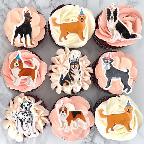 Blumomon 48 Stück Essbare Hund Cupcake Toppers Essbare Hund Cupcake Dekoration Glückwunsch zum Geburtstag Dekoration Baby Dusche Kinder Geburtstagskuchen Dekoration