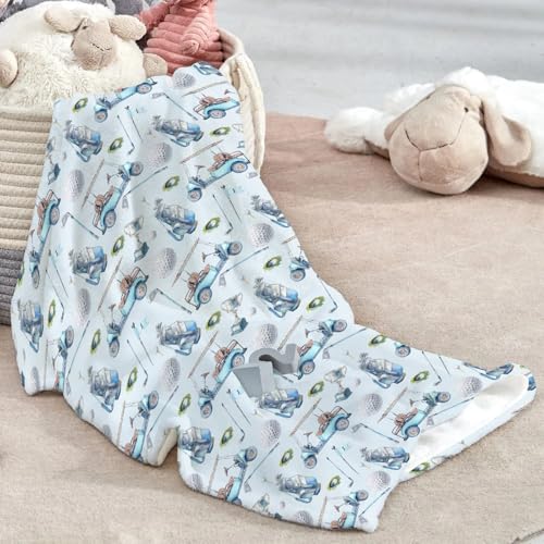 Image of Baby Boys Blankets Golf Gear Sport, Watercolor Blue Ball Glove Car Stick Soft Lightweight Nursery Receiving Swaddle, Flannel Newborn Infant Toddler Crib Bedding Kids Gift 30 x 40 in