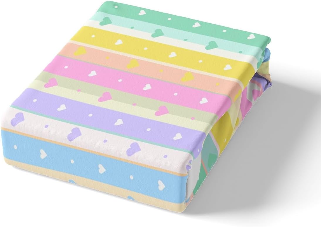 Feelyou Pretty Rainbow Bedding Set for Kids Boys Girls Colorful Love Heart Comforter Cover Set Twin Size Dot Duvet Cover Bedroom Decor Kawaii Bedspread Cover Bedding Collection 2Pcs
