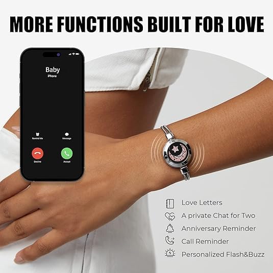 TOTWOO Long Distance Touch Bracelets for Couples, Smart Light & Vibration Love Jewelry, Long Distance Valentines Day Gifts for Him Her Women Men, One-to-One Bluetooth Pairing via App - Image 3