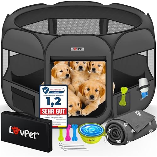 LOVPET® Parc pour Chiots Parc pour Animaux Pliable pour Petits Animaux Chiens, Chats INCL. gamelle pour Chien Parc pour Chien