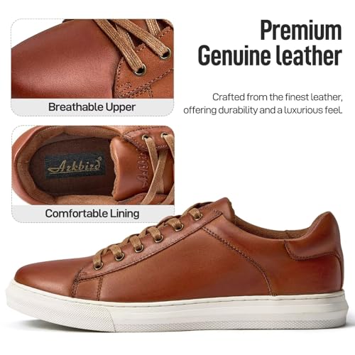 Image of Arkbird Casual Sneakers, Breathable Lace-Up Leather Walking Shoes Comfortable Fashion Sneakers for Men Daily Work