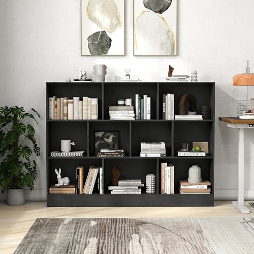 GOPLUS Bibliothèque Rangement Enfant 10 Cubes Ouvertes 140x24x104cm Noir pour Livres Jouets