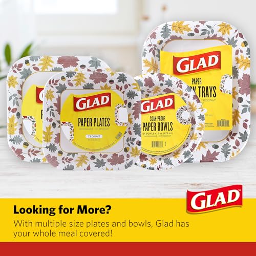 Image of Glad Square Disposable Paper Plates, Falling Foliage, 8.5 Inch, 75 Count