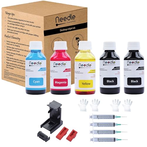 Needle CMYKK Refill Kit with Suction Tool Combo Pack of High Yield Inkjet Cartridge Ink Refill Compatible for HP and Canon Cartridge Printers -... - Image 2