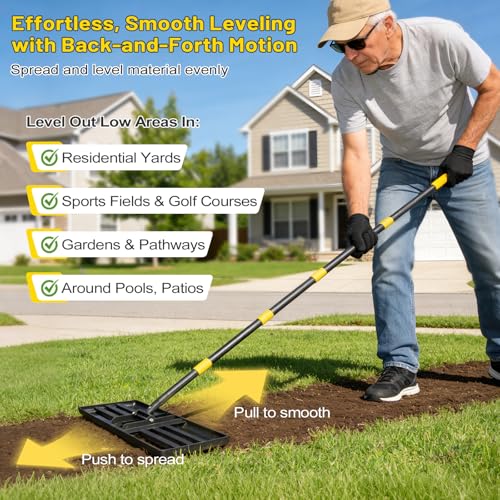 Rastrillo Nivelador para Césped, 30x10 pulg, Mango Ajustable 72 pulg miniatura 5