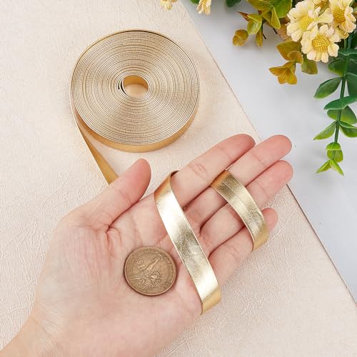 GORGECRAFT 5m x 12mm Metallic Flat Leather Strap Gold Shiny Pu Leather Strips Glossy Double Sided Imitation Leather Strips Beading String Threads Rope for Belt Necklace Bracelet Jewelry Making - Image 3
