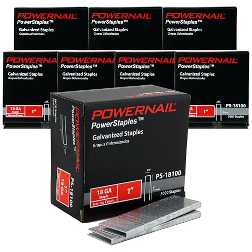Powernail PS18100 18 Gauge 1/4 Inch Narrow Crown Staples, 1 Inch Length Heavy Duty Galvanized Chisel Point Staples for Electric or Pneumatic Narrow Crown Stapler Guns (8 Boxes of 5,000) by Powernail - Used condition - US$102.70