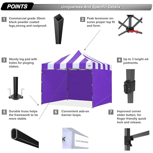 Image of ABCCANOPY Heavy Duty Easy Pop up Canopy Tent with Sidewalls 10x10,Strip Purple