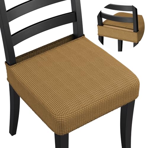 Dioxide Fundas Sillas de Comedor Pack de 4, Funda Silla Elásticas,Chair Cover Lavables Removibles, Diseño Jacquard Cubiertas Cojines para Sillas para Comedor, Oficina(Bronceado Claro, 4PCS)