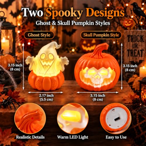 6 Pack Halloween LED Flameless Candles with Ghost Pumpkin Skull Design - image 3