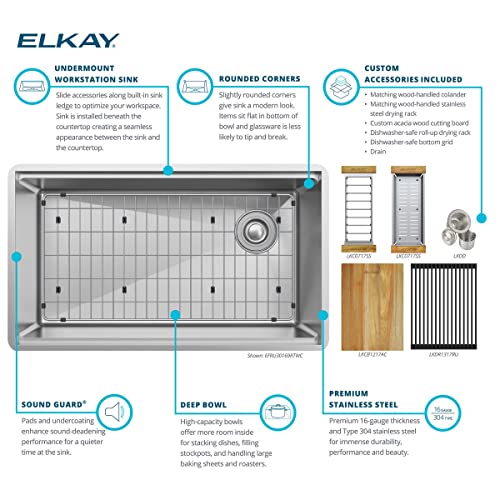 Image of Elkay EFRU30169RTWC Workstation Sink, 31-1 /2 inch, 16 Gauge