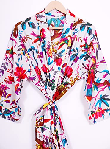 Image of Pure 100% Cotton Robe For Womens Bathrobe Dressing Gown Long sleepwear Free Size Kimono