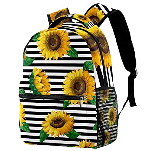 Sac à dos grande capacité avec fermeture éclair motif tournesol multicolore