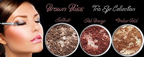 3 Piece BROWN BLISS Trio Eye Set Loose Powder Mineral Shimmer Multi Use Eyes Face Color Makeup Bare Earth Pigment Minerals Make Up Cosmetics By MAD Minerals Cruelty Free - 10 Gram Sized Sifter Jar