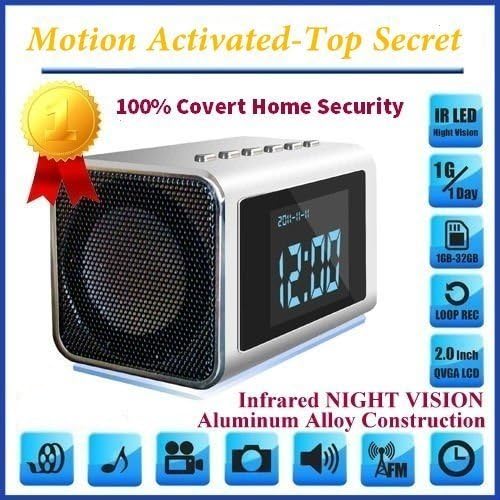 Motion activated TOP Secret Spycamera with invisible IR lights, automatic IR, constant record and battery backup power 3-4 hours. (Black)