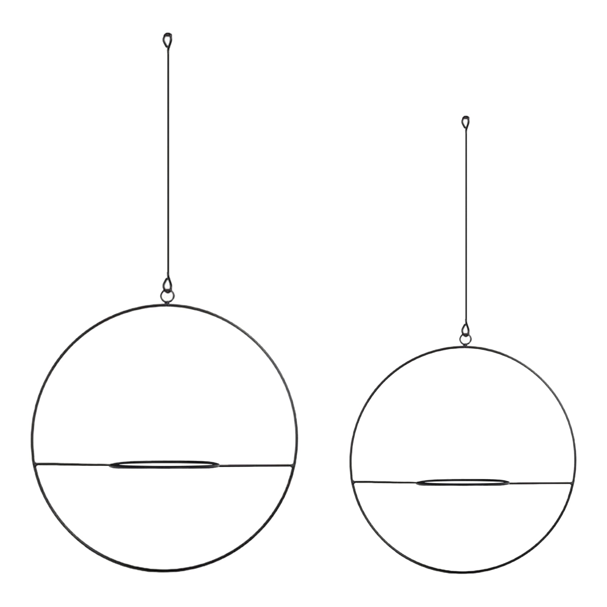 [en.casa] Set di 2 Fioriere Sospese 2 Supporti a Forma di Cerchio per Pianta Appesa Set Portavasi Pensili in Metallo da Misure Diverse - Nero