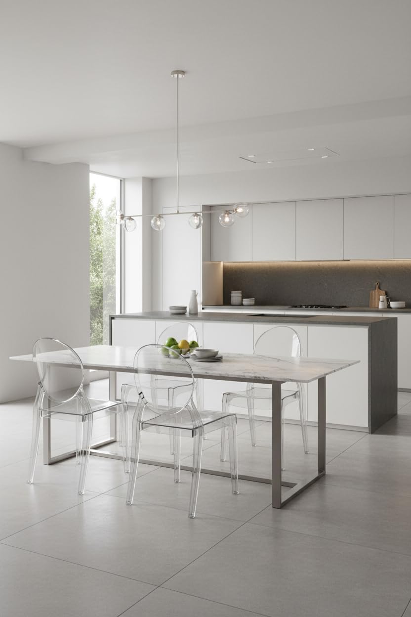 Set da 4 Sedie in Policarbonato Trasparente, Sedia per Casa Cucina Ufficio Soggiorno Salone Bar Hotel, Leggera E Resistente, Sedia Impilabile, 44 x 45 x 90, Policarbonato Trasparente