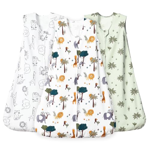 Image of david's kids 3 Pack 100% Cotton Baby Sleep Sack 6-12 Months, Soft Baby Wearable Blankets with 2-Way Zipper, Comfy Sleeping Bags for Infant Newborn Boys Girls Neutral, Medium Size, Woodland Animals