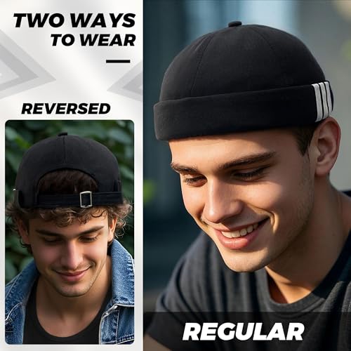 Image of CLAPE Beanie Docker Cap Mens Brimless Hats Sailor Fisherman No Visor Cap Rolled Cuff Harbour Hat Casual Skull Caps
