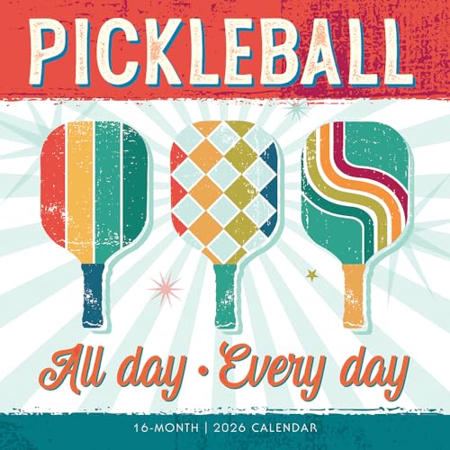 Calendrier mural Pickleball 2026, 12 x 12 po, grilles mensuelles
