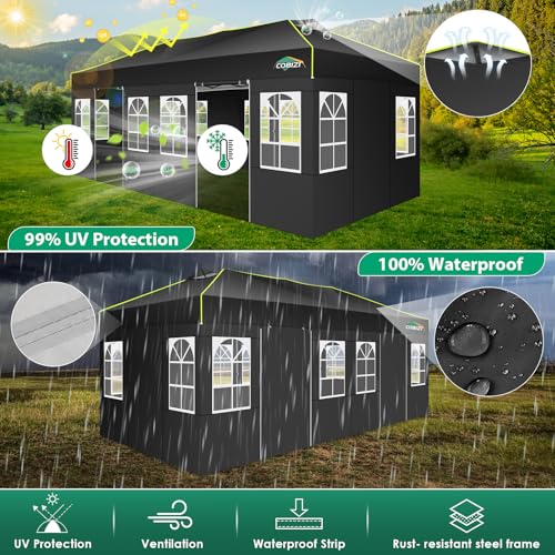 Image of COBIZI 10x20 Pop Up Canopy Tent with 6 Removable Sidewalls, Outdoor, Black