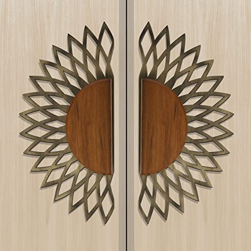 Image of Plantex 304 Grade Stainless Steel Main Door Handle /12-inch Round Shape Door Handle for Main Door /Pull-Push Door Handle - Pack of 1 (Brass Antique & Wood Finish)