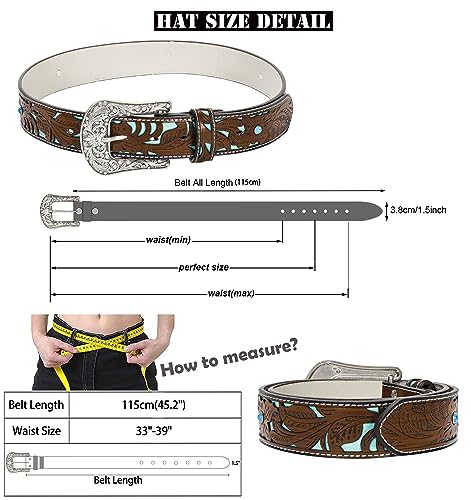 Image of Western-Leather-Belts-Women Vintage Waist-Belts with Hollow Out Flower