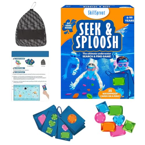 Pool Spielzeug mit Karten für Kinder Tauchspielzeug Spiel Unterwasser Suchspiel mit 64 Edelsteinen & 35 Wasserdichten Karten Tauchspielzeug Set Seek and Splash Spiel Sommer Wasserspielzeug