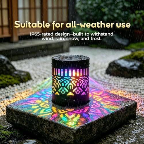 Image of Solar Mandala Lights Outdoor Wall, 7 Color Changing Solar Projector Light, Waterproof Metal Decorative Light for Garden Fence Patio (2.0)
