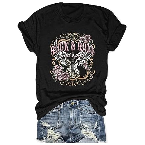 Nashville Shirts Women Vintage Country Concert Outfit Rock Roll T Shirts Short Sleeve Vacation Music Lover Tops(Black,XL) Cover