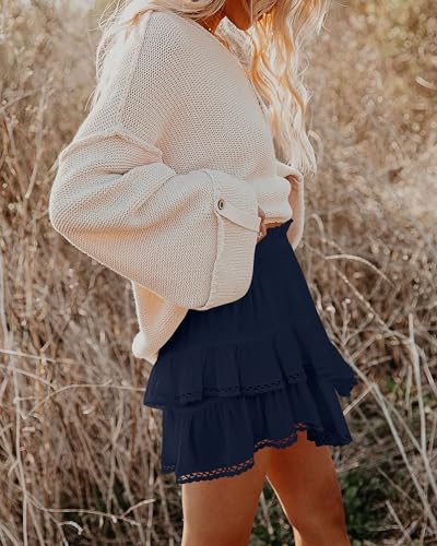 firfig Women's Casual Mini Skirts Shorts Elastic High Waist Cute Flowy Tiered Layered Boho Skorts S-XXL3