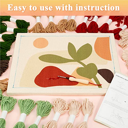 Pllieay Punch Needle Rug Kit, Square Punch Needle Carpet With Wood Embroidery Frame, Include Instructions, Monks Cloth With Plants Pattern, Yarns, Embroidery Tools For Adults Beginners #TOP3