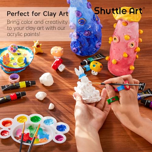 Image of Acrylic Paint Set, Shuttle Art 16 x12ml Tubes Artist Quality Non Toxic Rich Pigments Colors Great For Kids Adults Professional Painting on Canvas Wood Clay Fabric Ceramic Crafts
